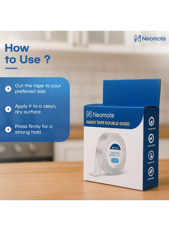 Neomate Double-Sided Heavy Duty Tape 3m | Strong Adhesive Transparent Mounting Tape for Walls, Posters, Carpets | Home & Office Use | 9.8 x 9.8 x 3 cm - Image 4